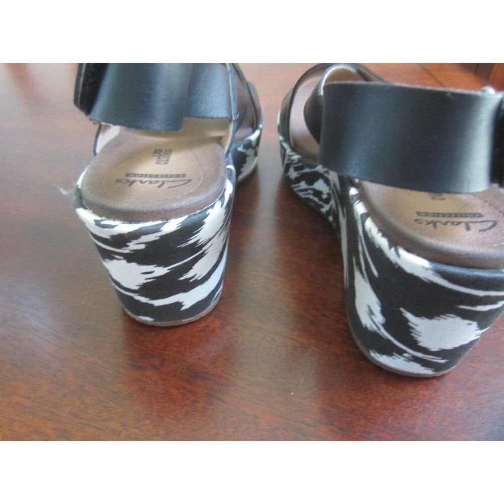 Clarks Stasha Hale Black & White Wedge Sandals Slingback  Women's 5 1/2 - Picture 3 of 5